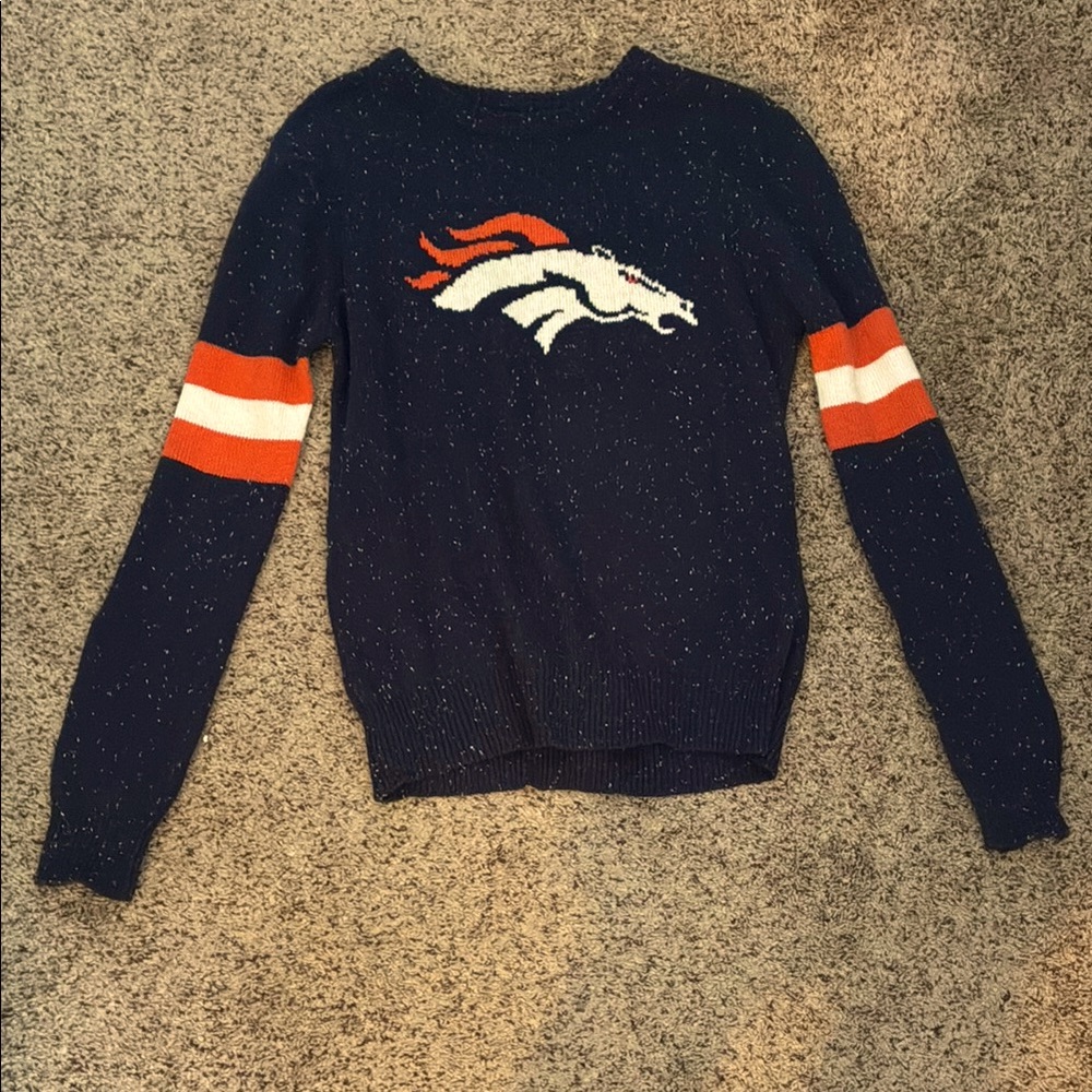 NFL Denver Broncos Blue and Orange Crew Neck Sweater